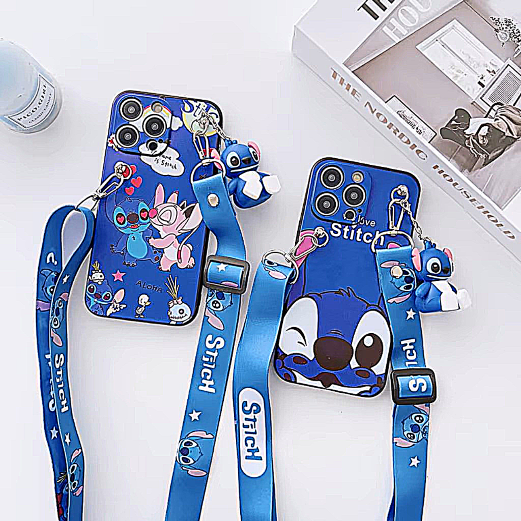 Funda Stitch con correa de soporte y cuerda para iPhone