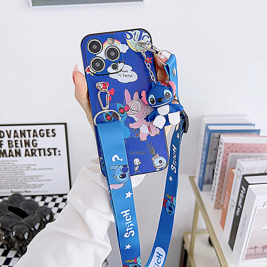 Funda Stitch con correa de soporte y cuerda para iPhone