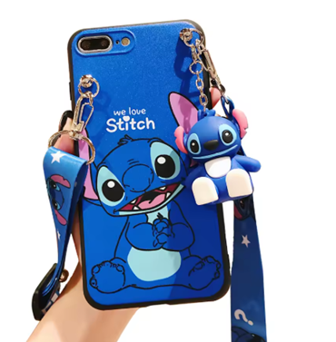funda de teléfono con cuerda de soporte-Stitch