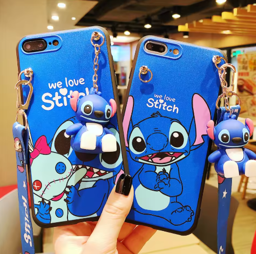 funda de teléfono con cuerda de soporte-Stitch