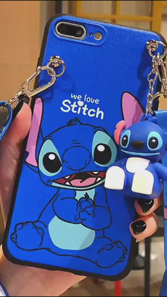 funda de teléfono con cuerda de soporte-Stitch